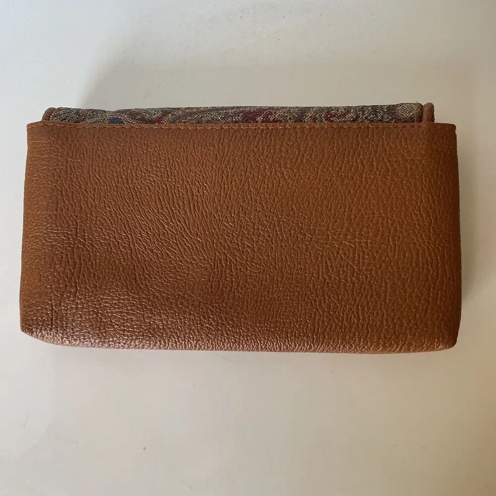 Vintage Lady Ronte Paisley Tapestry Clutch Brown Faux Leather Incomplete See Pix